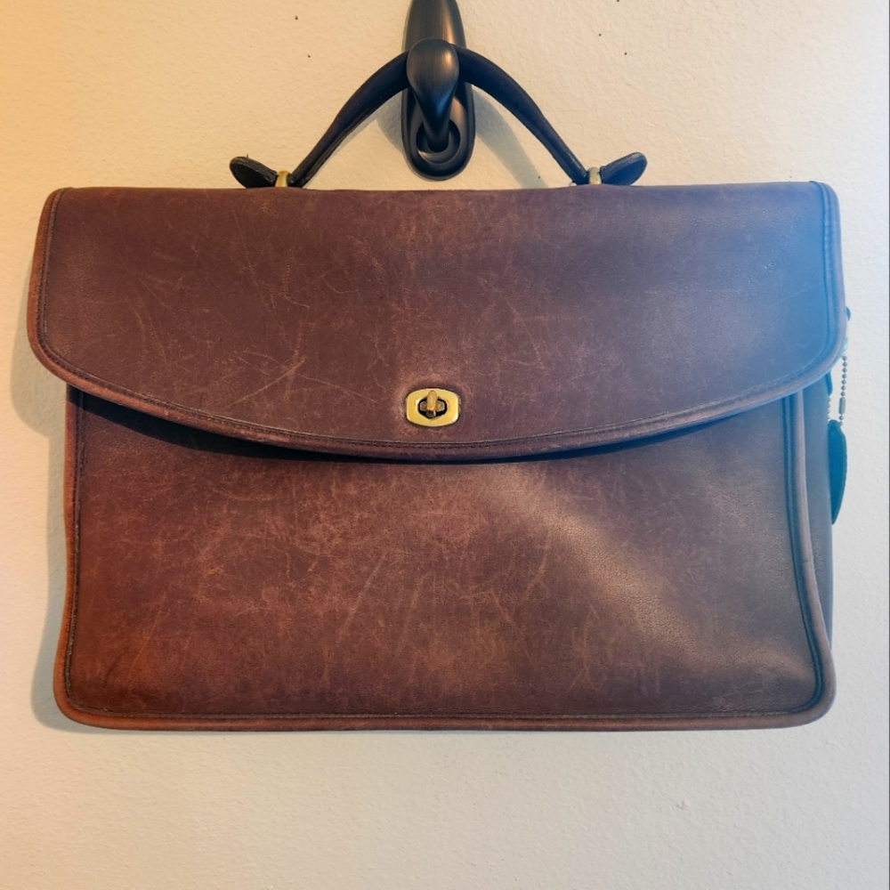 Coach brown briefcase with gold details